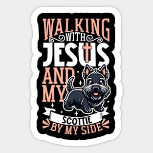 Jesus and dog - Scottish Terrier Sticker